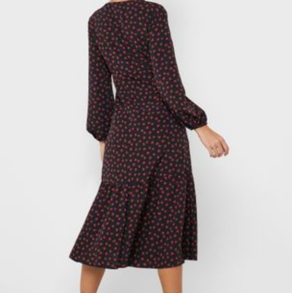 NWOT Topshop Black Floral Rose Printed Midi Dress - Picture 2 of 8